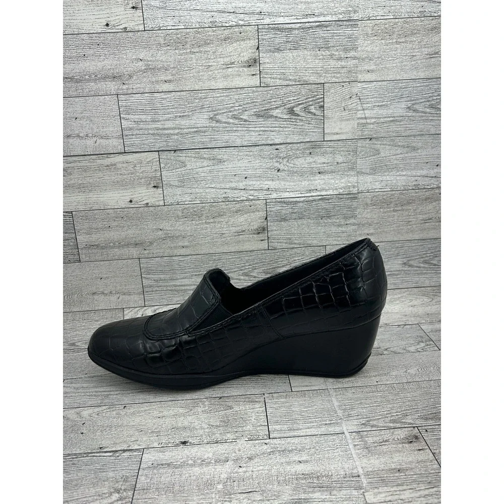 Clarks Bendables Black Croc Embossed Wedge Loafers‎ 67091 Women Size 9M